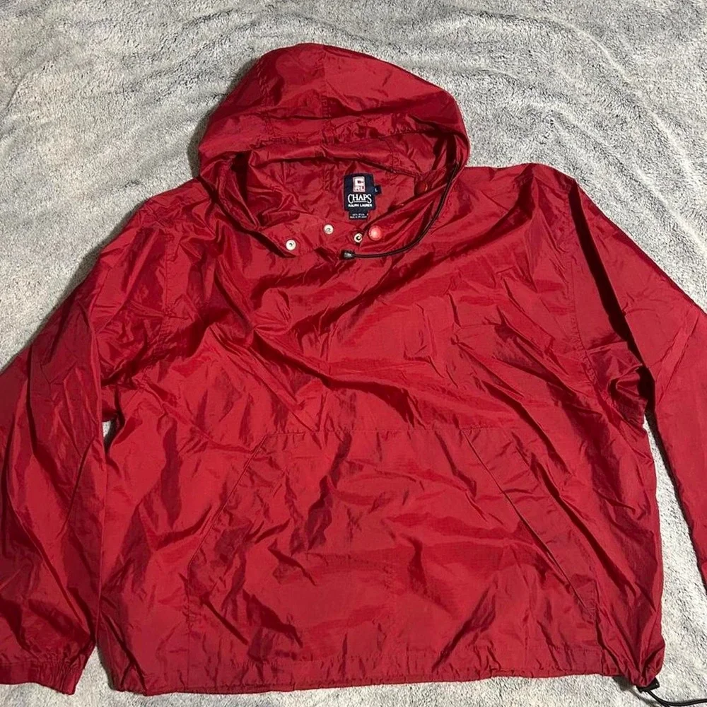 Vintage Chaps Ralph Lauren Red Pullover Windbreaker Jacket Hooded Size Large Spe